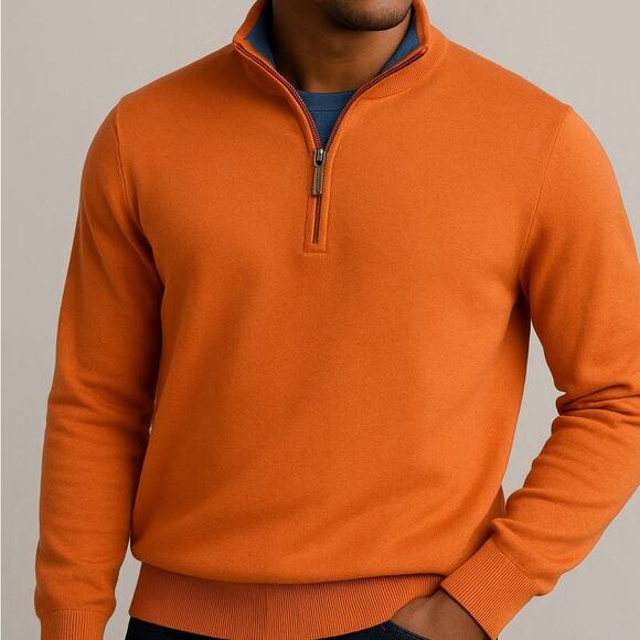 Brooks Brothers Sweater Mens L Orange Supima Cotton 1/4 Zip Long Sleeve Pullover